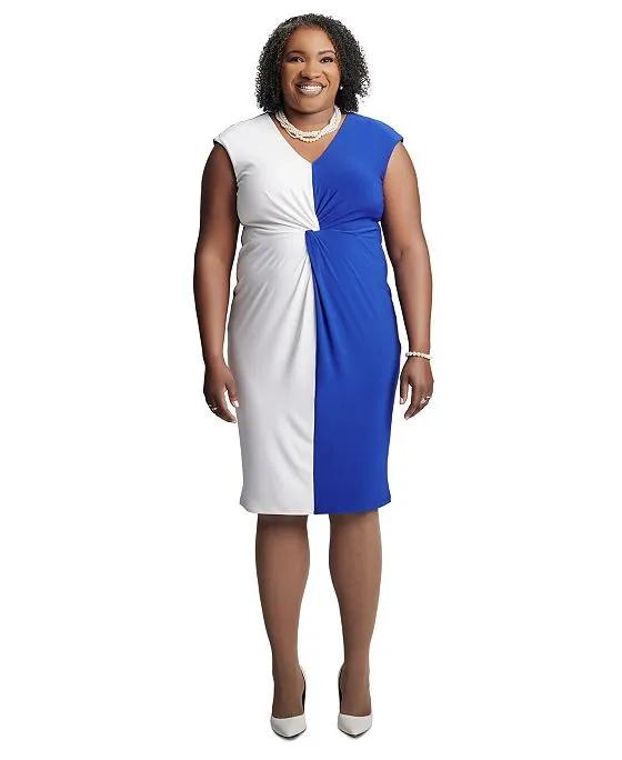 Plus Size Twisted-Front Cap-Sleeve Dress