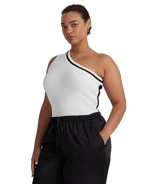 Plus Size Two-Tone One-Shoulder Cropped Sweater