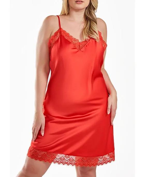 Plus Size Ultra Soft Satin and Lace Chemise
