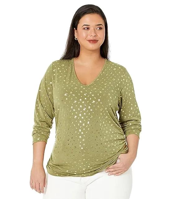 Plus Size V-Neck Ruched Long Sleeve Top