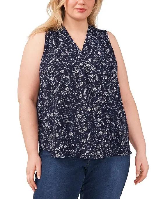 Plus Size V-Neck Sleeveless Floral Top