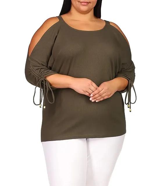 Plus Size Waffle Ruche Sleeve Top