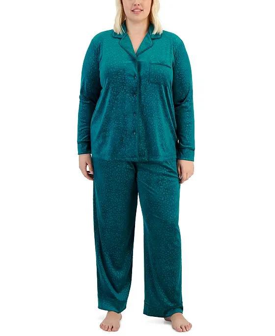 Plus Size Women's Embossed Velour Notch Packaged Pajamas Set, Created for Macy's