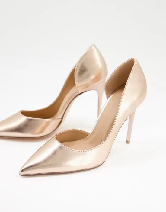 pointed stiletto heels in rose gold