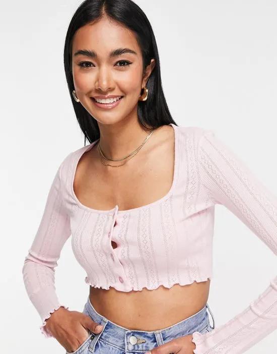 pointelle button up top in pink