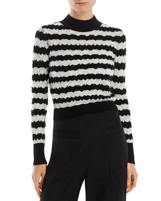 Pointelle Stripe Cropped Cashmere Sweater - 100% Exclusive