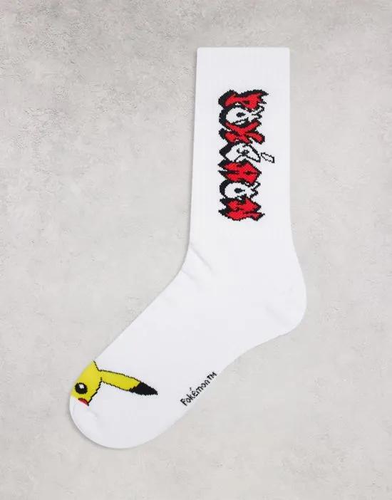 Pokemon sports sock in white with Pikachu design