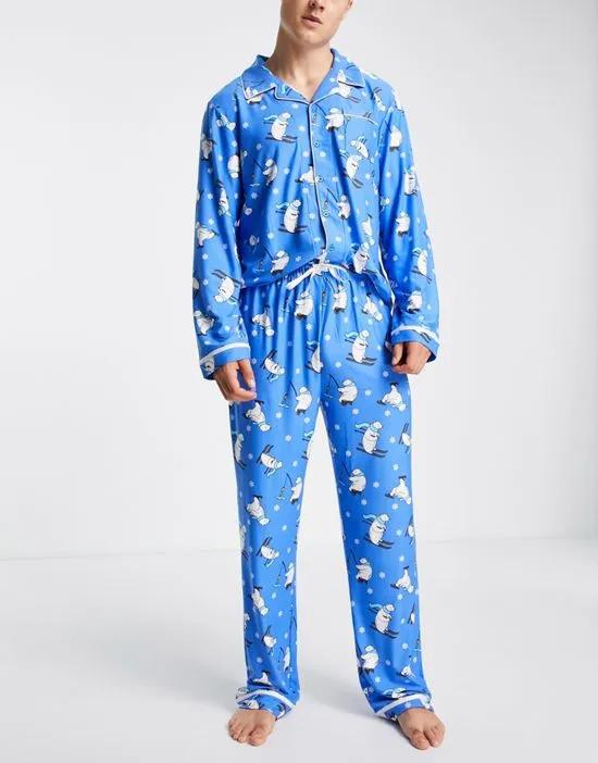 polar bear print pajama set in blue