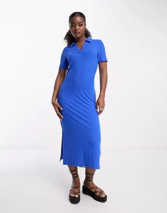 polo neck midi dress in bright blue