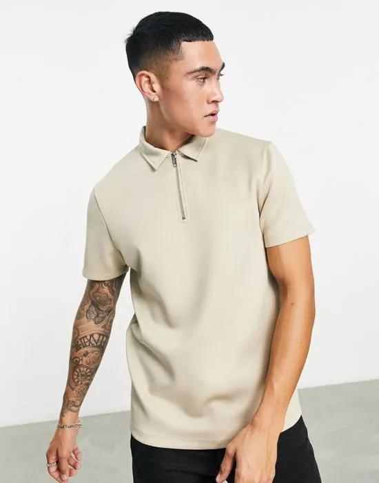polo shirt in beige scuba with zip