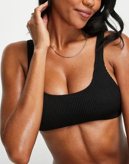 polyester blend scoop neck bikini top in black - BLACK