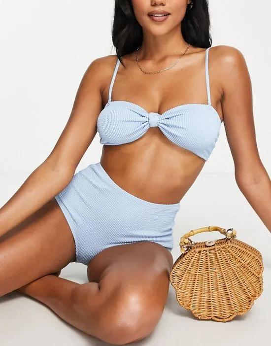 polyester blend textured bandeau bikini top in blue - MBLUE