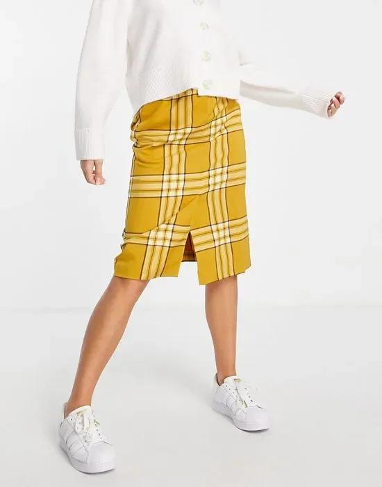 polyester check midi skirt in yellow - part of a set - YELLOW