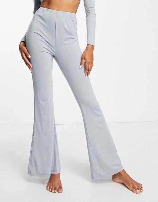 polyester flared pants in blue