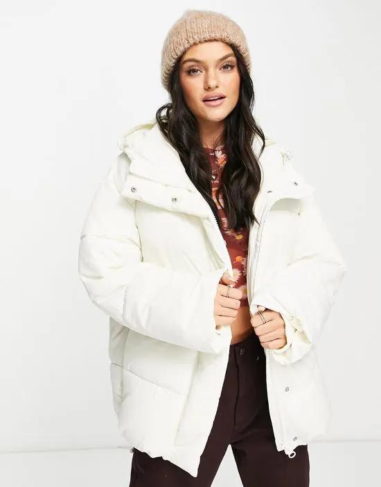 polyester hooded padded jacket in off white - WHITE