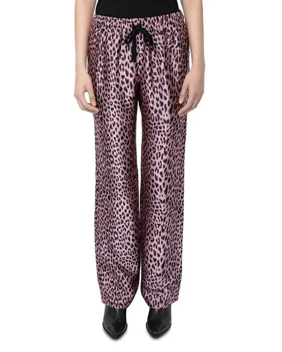 Pomy Jacquard Leopard Drawstring Pants