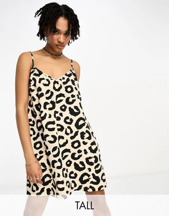 poplin cami smock dress in leopard print