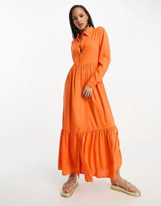 poplin maxi shirt dress in orange