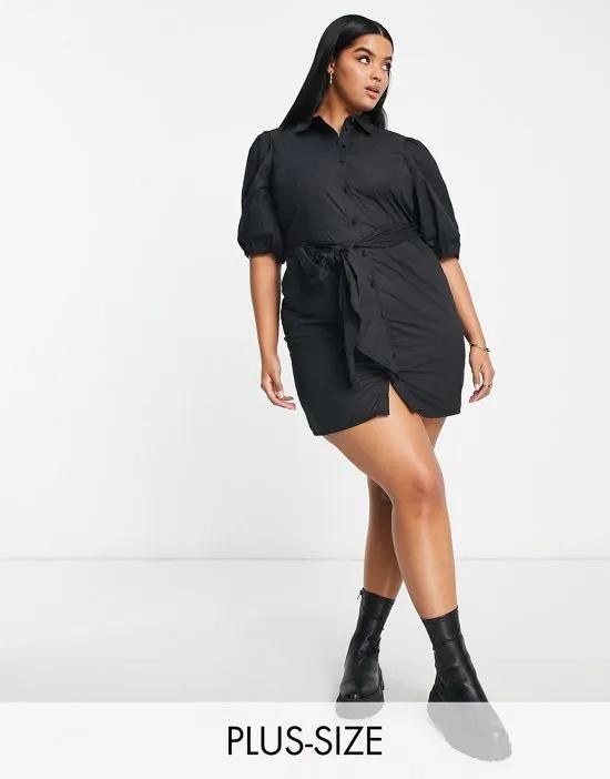 poplin mini shirt dress in black