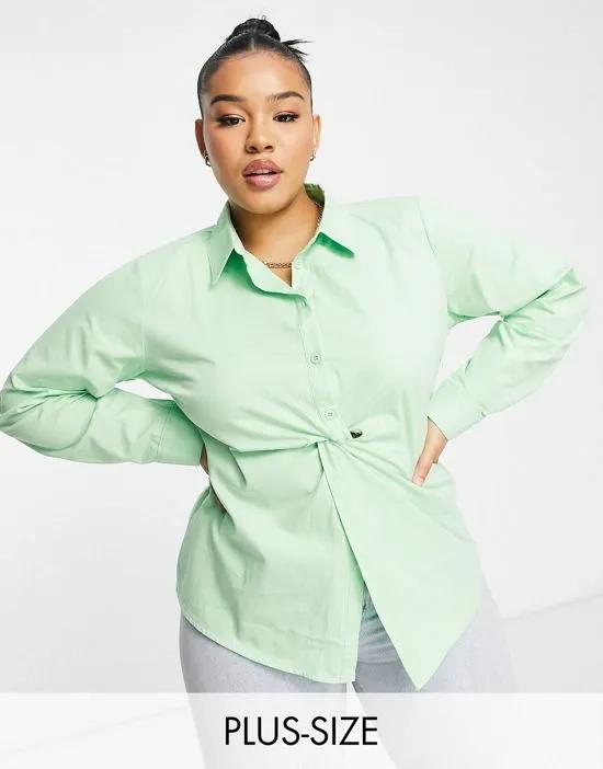 poplin shirt with twist front in green