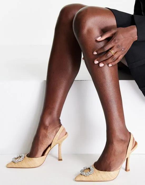 Poppy embellished slingback high heeled shoes in beige