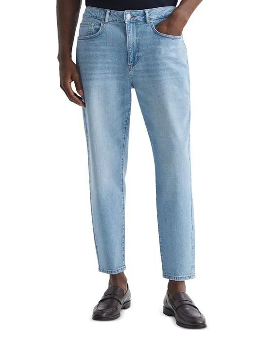 Portabello Tapered Slim Fit Acid Wash Jeans in Washed Blue  
