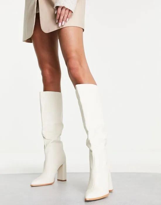 Posie heel knee boots in off white