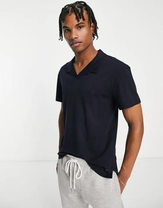 Premium camp collar smart jersey polo in navy
