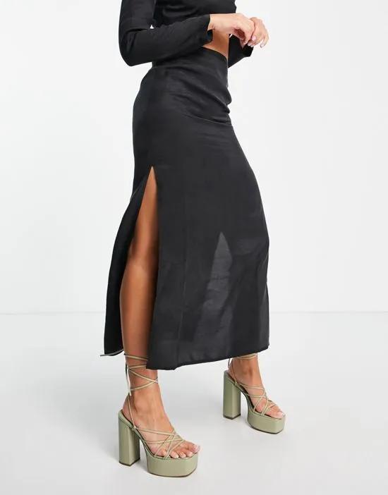 premium cupro skirt in black - part of a set