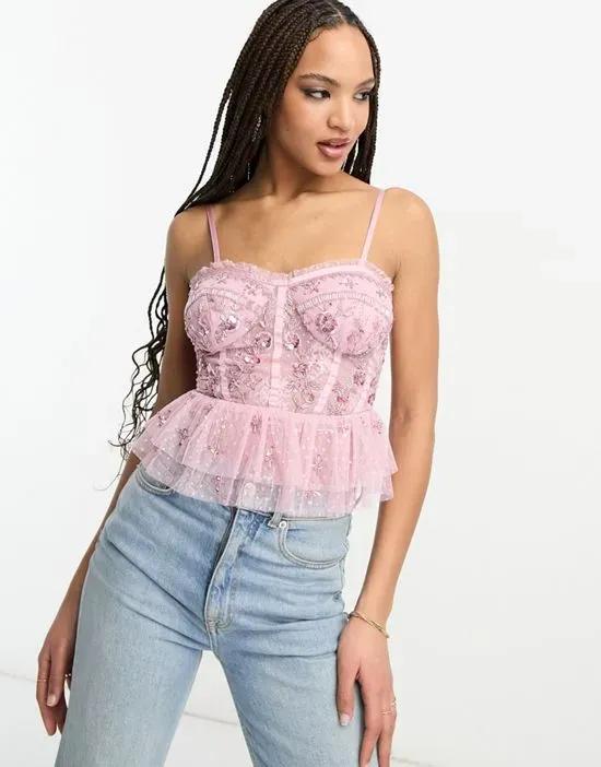 Premium embellished corset top in pink