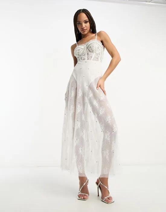 Premium embellished premium cami corset maxi dress in ivory