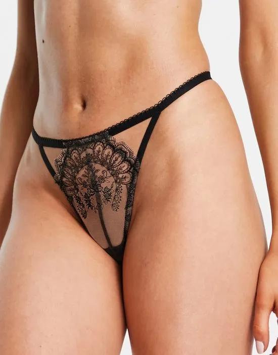Premium fine embroidery thong in black