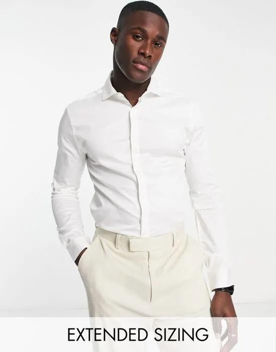 Premium formal skinny sateen shirt with cutaway collar in white