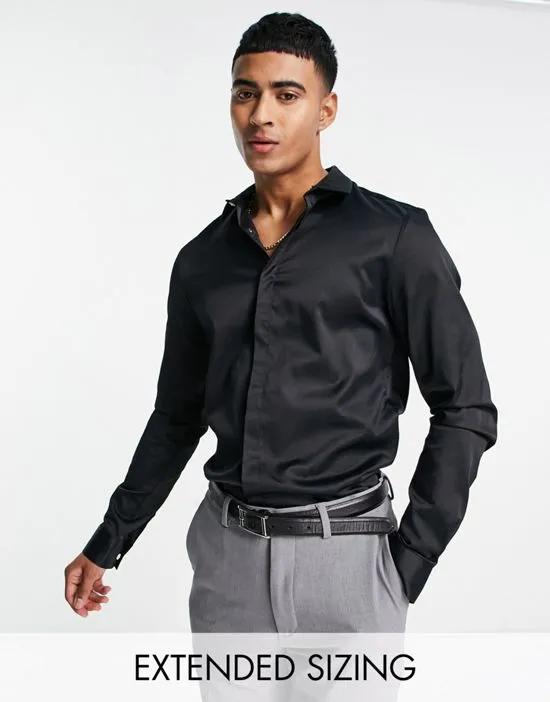 Premium formal slim sateen shirt in black