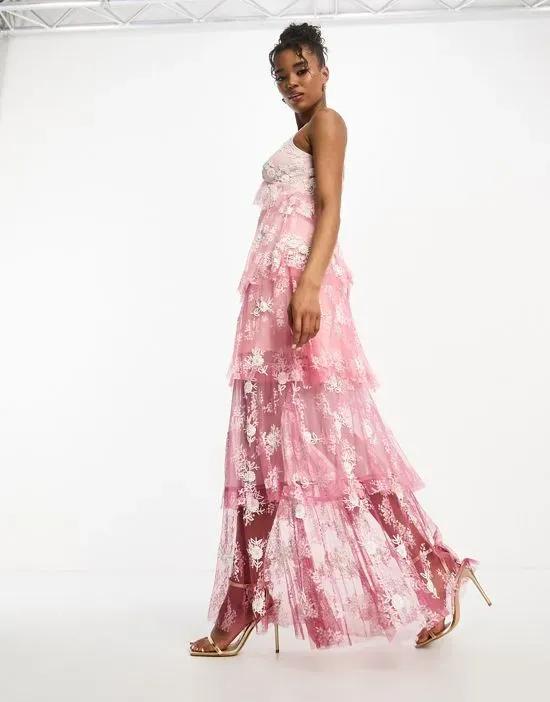 Premium lace floral embellished ombre midi slip dress