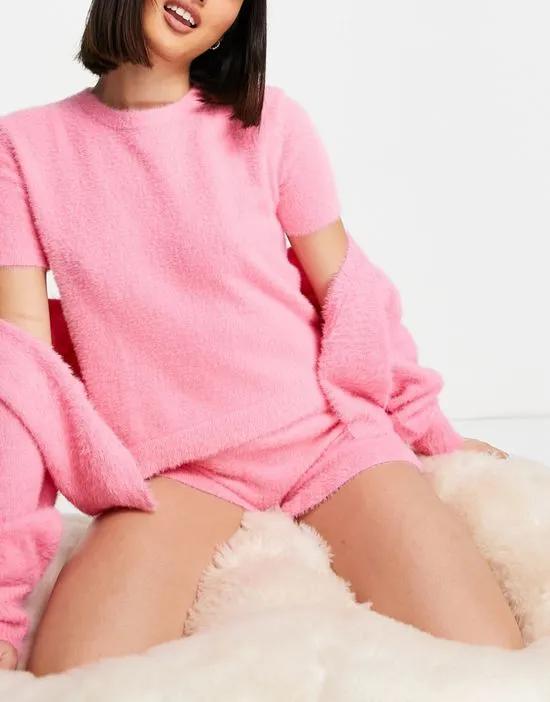 premium lounge mix & match fluffy knitted tee in pink