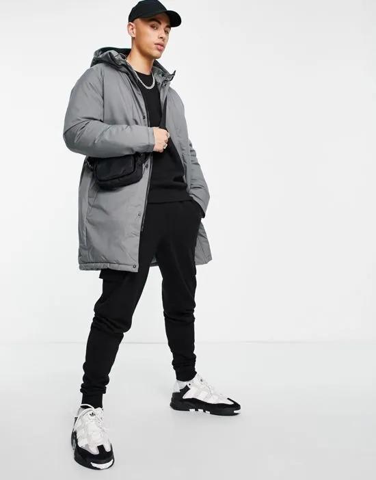 Premium padded hooded parka in gray