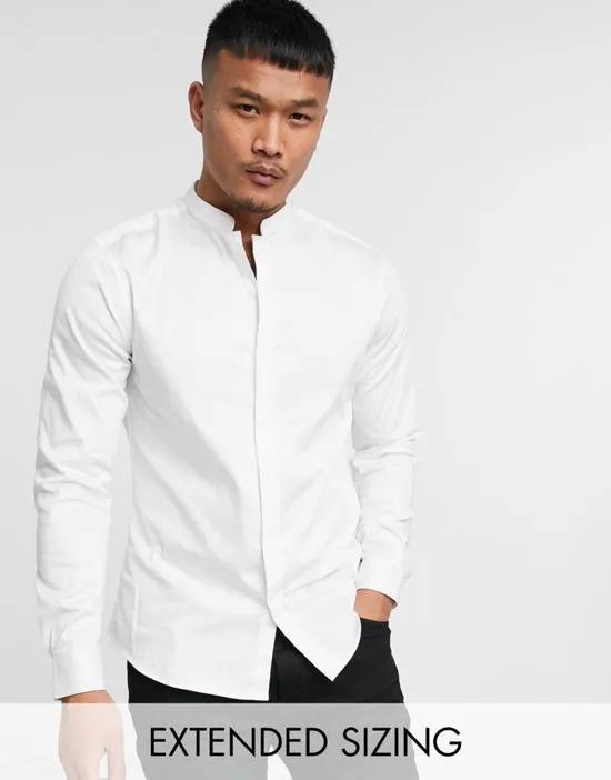 Premium slim fit sateen shirt with mandarin collar in white