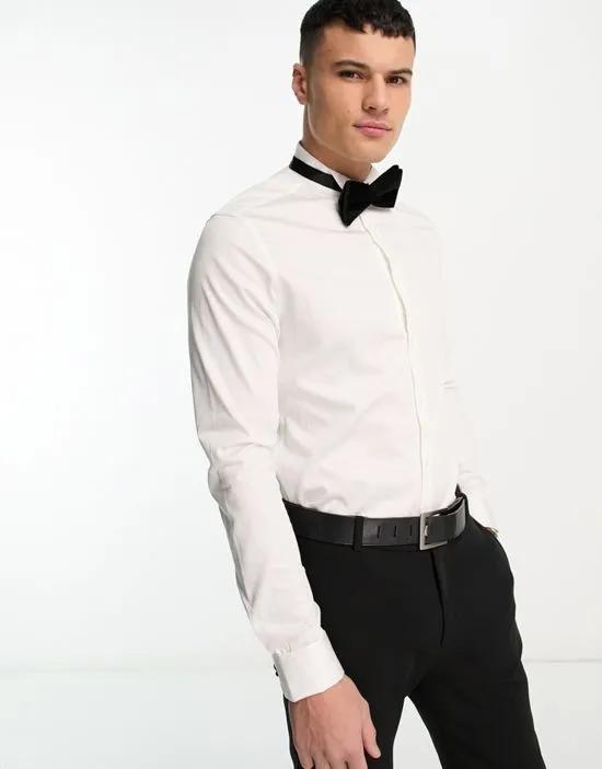 Premium slim fit sateen shirt with wing collar in white