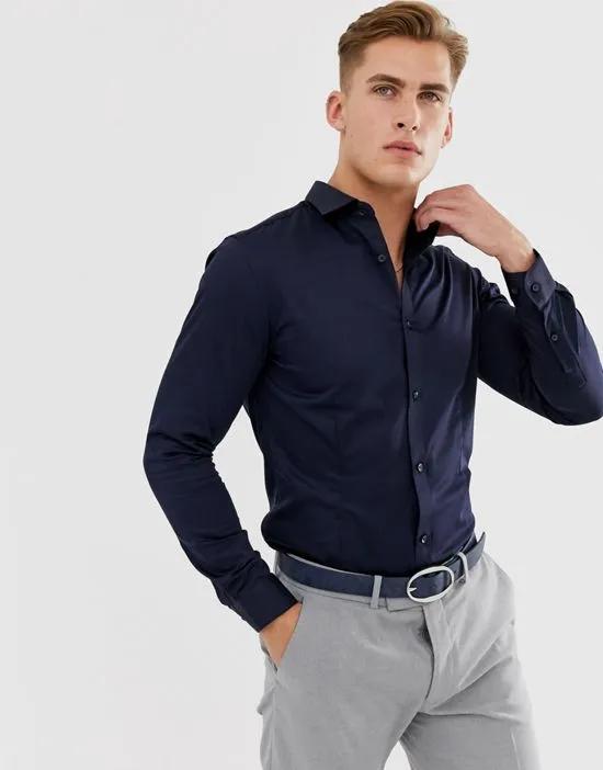 Premium slim fit stretch smart shirt in navy