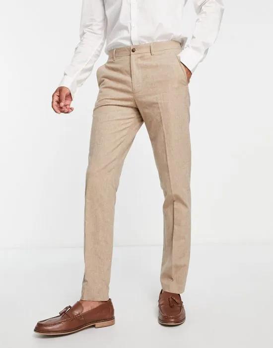 Premium slim fit suit pants in beige linen mix