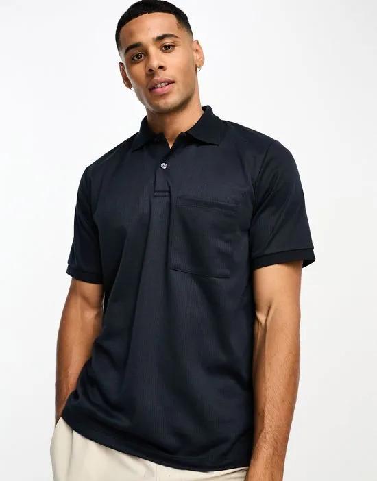 Premium textured polo with pocket in navy