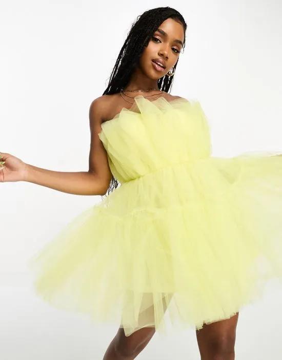 premium tulle mini dress with shorts lining in yellow