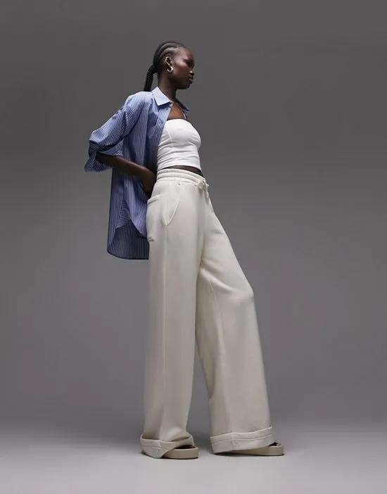 premium wide leg turn back hem sweatpants in ecru