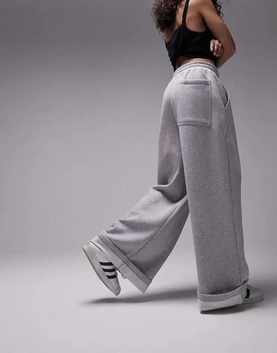 premium wide leg turn back hem sweatpants in heather gray
