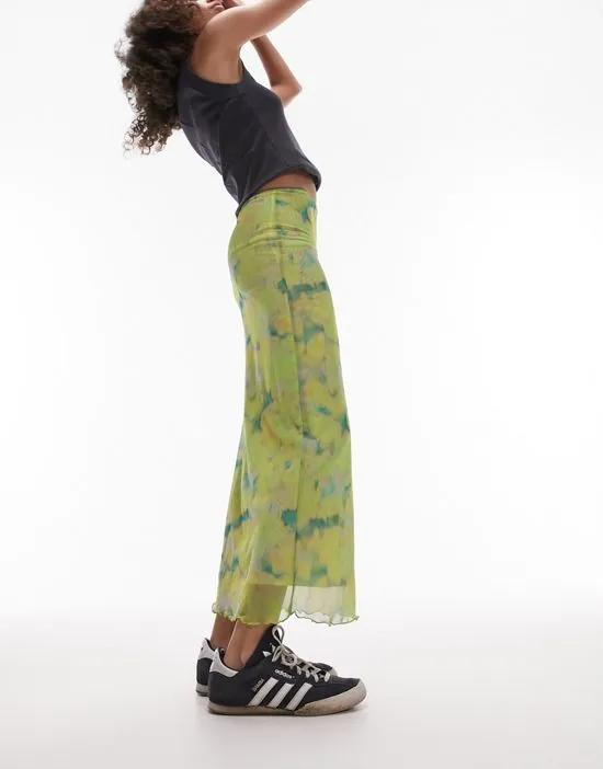 primrose blurred picot trim midi skirt in yellow