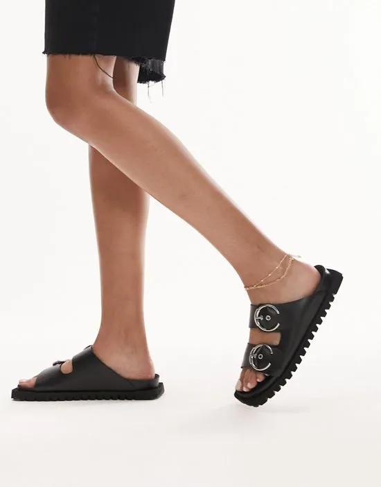 Prince leather flat sandals with buckles in black
