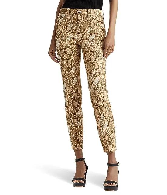 Print High-Rise Skinny Ankle Jeans in Cream Multi