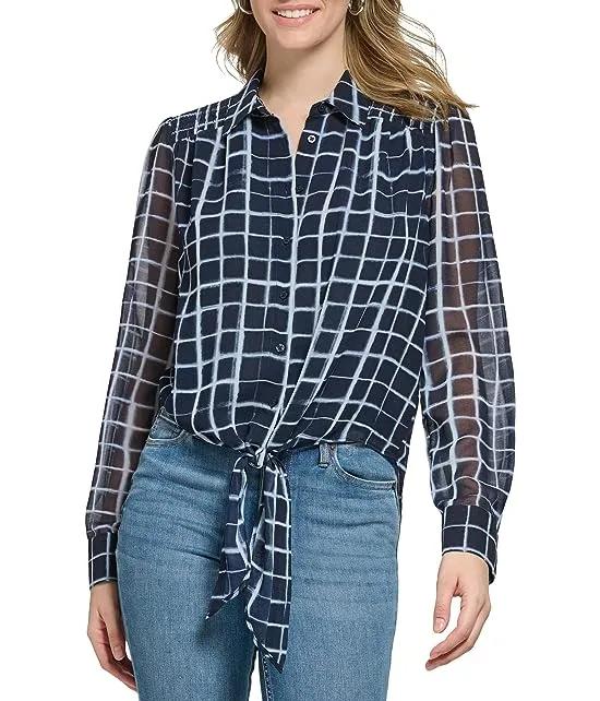 Print Long Sleeve Knot Button Front