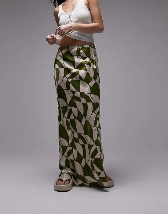 printed bias maxi skirt in olive - part of a set